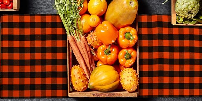 Urban Villa TableRunner 100% Cotton Fused Table Runner Halloween Checks 14''x72'' Over Sized Buffalo Check TableRunner Heavier Quality