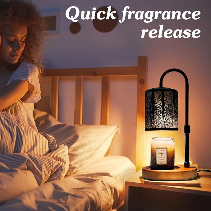 Candles Warmer with Timer and Dimmer, Adjustable Height Candle Melter, Electric Wax Warmer Vintage Home Decor for Jar Candles,2 Bulbs,Black