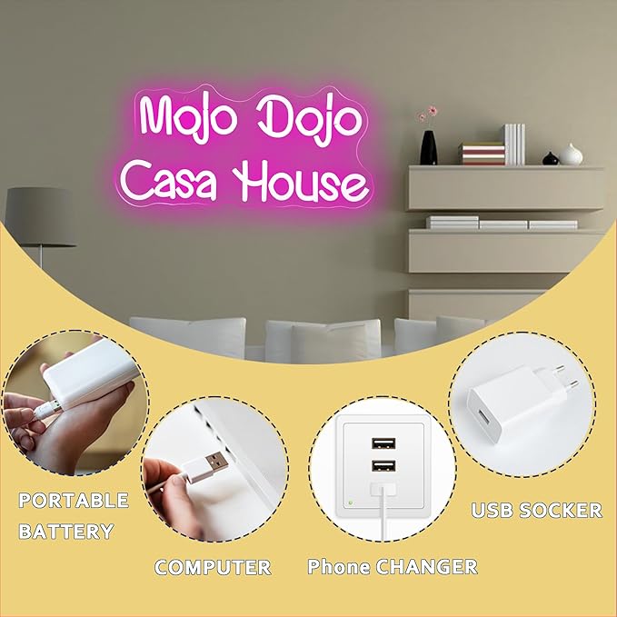 Mojo Dojo Casa House Neon Signs for Wall Decor Dimmable Doll Font Neon Light USB Powered Led Night Light for Girls Room Bedroom Man Cave Party Bar Birthday Gifts(15.7 * 7.5in)