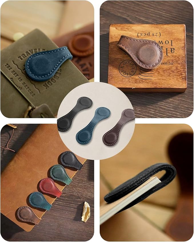 1Pcs Magnetic Leather Bookmark - Vintage Faux Double-Sided Magnetic Bookmark Page Clip for Women & Men, Book Accessories Compact Book Lover Gift for Readers, Travel & Office (Black)