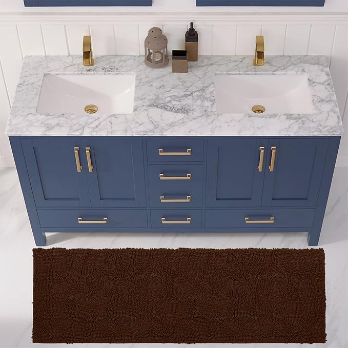 LuxUrux 2-Piece Bathroom Rug Set – Ultra-Plush Chenille Mats, Includes Runner Rug, Soft, Absorbent, Non-Slip & Stylish (27x47 & 16x24 inches, Brown)