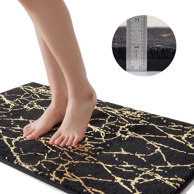 QJHOMO Toilet Rugs U Shaped Black and Gold Bathroom Rugs, Gold Decor Toilet Mat Contour Bath Rug Marble Bathroom Accessories, Extra Thick Carpet Non Slip Floor Mats Machine Washable (20x20 inch)