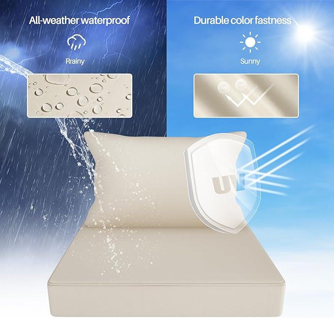 Outdoor Chair Cushion Set 24 x 24 Inch Waterproof Fade Resistant Patio Furniture Cushions with Handle and Adjustable Straps Back Seat Cushions for Wicker Seat and Couch