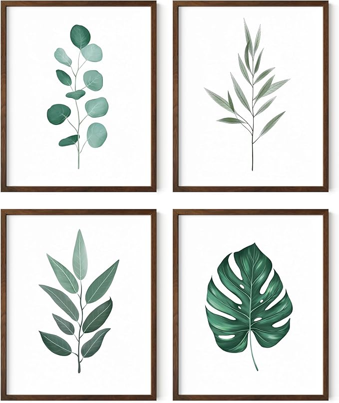 HAUS AND HUES Green Plant Art Print Set of 4-16x20 - Walnut Framed