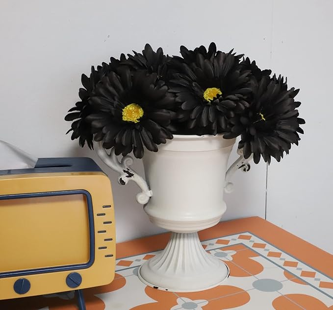 TOPIA Artificial African Daisies Flowers African Daisy Silk Flowers Artificial Gerbera Daisies Pack of 10 (Black)
