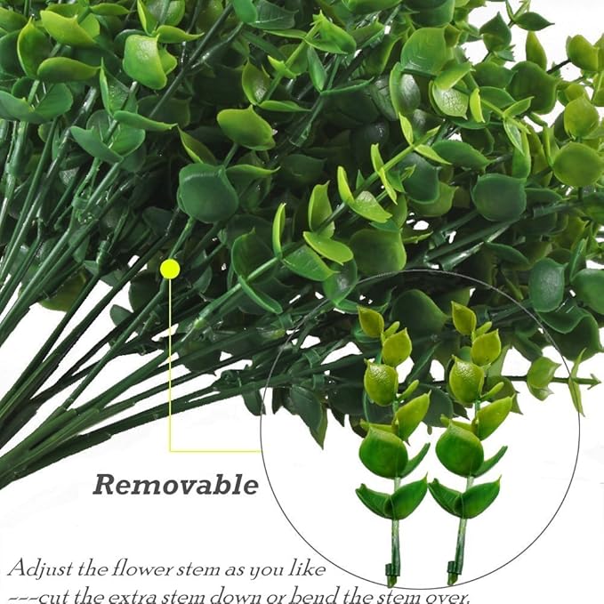 CATTREE Artificial Shrubs Bushes, Plastic Eucalyptus Leaves Fake Green Plants Wedding Indoor Outdoor Home Garden Verandah Kitchen Office Table Centerpieces Arrangements Christmas Decoration 8 pcs