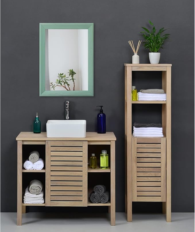 AAZZKANG Wood Framed Mirror Rectangle Modern Farmhouse Wall Mirrors Decor for Bedroom Living Room Bathroom Dressing Room Small Green