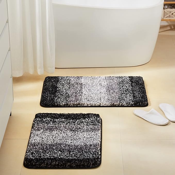 TECHMILLY Super Soft Shaggy Bathroom Rugs, Absorbent Thick Non Slip Microfiber Bath Rugs, Quick Dry Machine Washable Bath Mat for Bathroom Floor, Bathtub and Shower 17"x24"