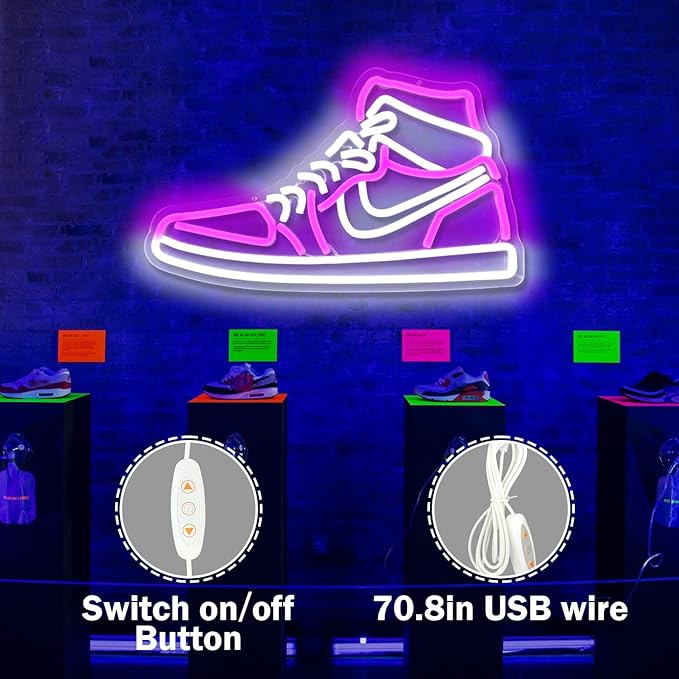 Sneaker Neon Sign Sports Shoe Neon Signs for Wall Dimmable LED Boys Neon Lights for Bedroom Man Cave Party Neon Bar Sign Shoes Light up Signs Wall Decor (Pink)