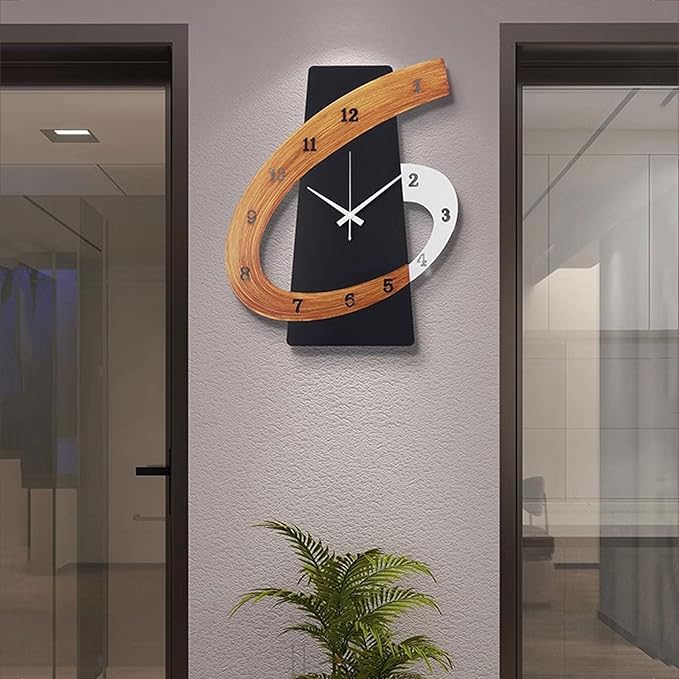 Modern Large Decorative Wall Clock,17 inch Black Silent Non-Ticking Nordic Metal Wall Clocks for Living Room Home Kitchen Bedroom Cafes Office Staircase,Arabic Numerals Quartz Clock(35x44cm)