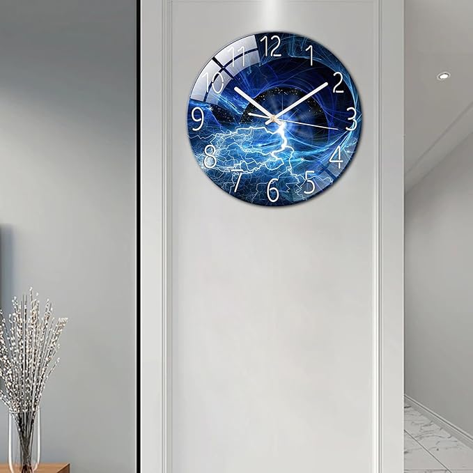 Ergocar Glass Wall Clock Silent Scanning Mechanical Round Glass Wall Clock, Suitable for Living Room, Kitchen, Office.