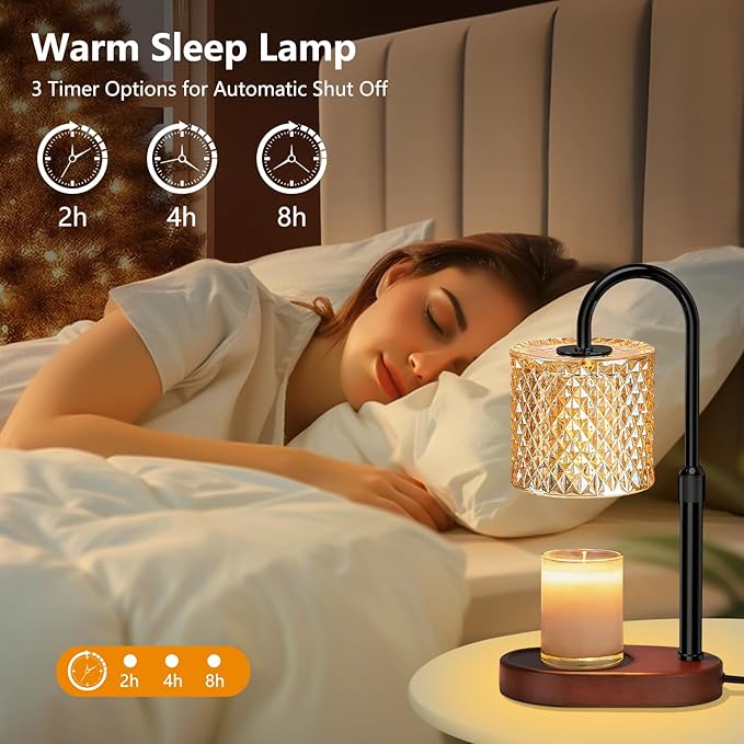 Electric Candle Lamp Warmer with Timer Dimmer Adjustable Height,Gifts for Women and Men,Vintage Home Decor with 2 Bulbs
