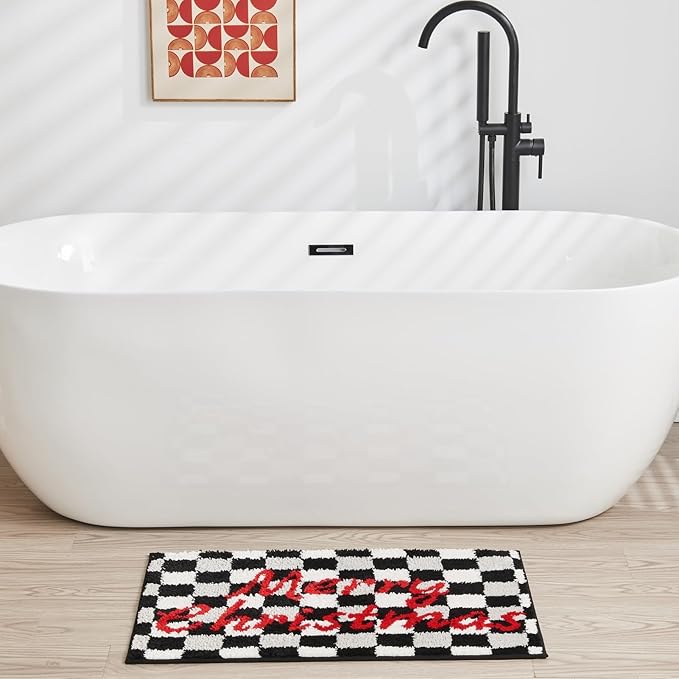 Douceur Christmas Checkered Bathroom Rugs, Cute Black Bath Mat, Christmas Bathroom D cor Non Slip Bath Rugs, Soft and Absorbent Washable Bath Rugs for Bath 32"X20"