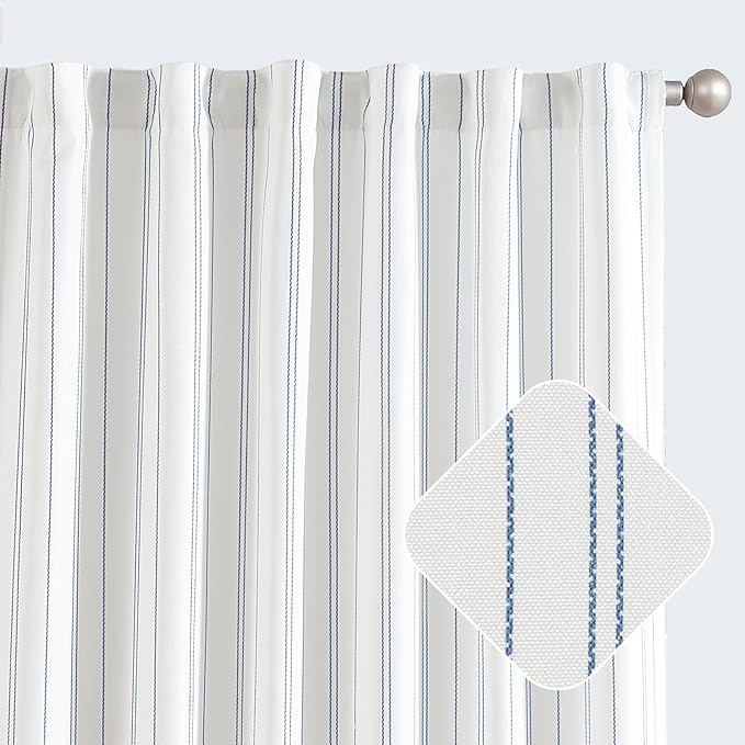 jinchan Blue and White Striped Curtains 108 Inches Long for Living Room Bedroom Blue on White Pinstripe Curtains Privacy Light Filtering Rod Pocket Modern Window Treatments Set 2 Panels