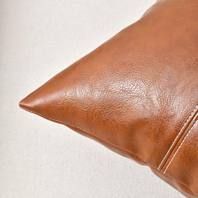 Fancy Homi 2 Packs Hand Stitched Faux Leather Decorative Throw Pillow Covers 20x20 Inch for Living Room Couch Bed, Brown Accent Square Cushion Case 50x50 cm, Rustic Modern Farmhouse Boho Home Decor