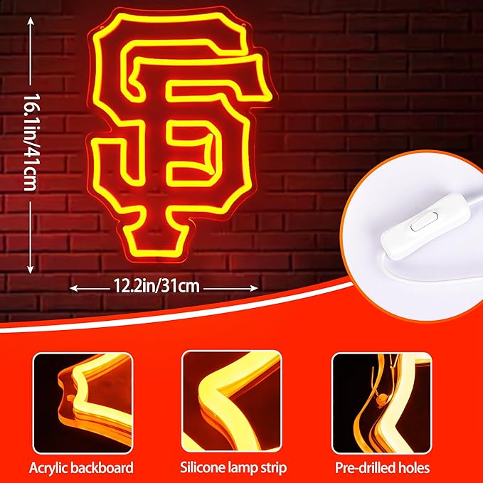 Baseball Neon Sign for Wall Decor Baseball Neon Light for Man Cave Birthday Gifts for Men With Dodge Team Logo Led Sign for Bar Party Dorm Decor Size16.1 * 12.2In(ZYLD062)