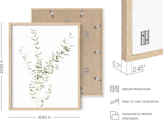 HAUS AND HUES Botanical Plant Wall Art Prints - Set of 4 Plant Wall Decor Prints, Floral Kitchen, Flower Leaves Wall Art, Boho Leaf Eucalyptus Wall Decor, Green Botanical Poster (Beige Frame, 16x20)