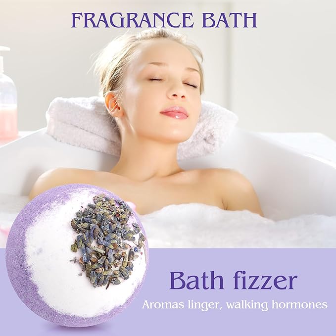 Dried Flower Bath Bombs Salt Balls,4 Pack Gift Set,Lavender Extract Essential Oils,Moisturizing Dry Skin,Fizzy Spa,Relaxation,Self Care,Relaxing,Bubble Bath Bomb Gifts Idea for Men Women
