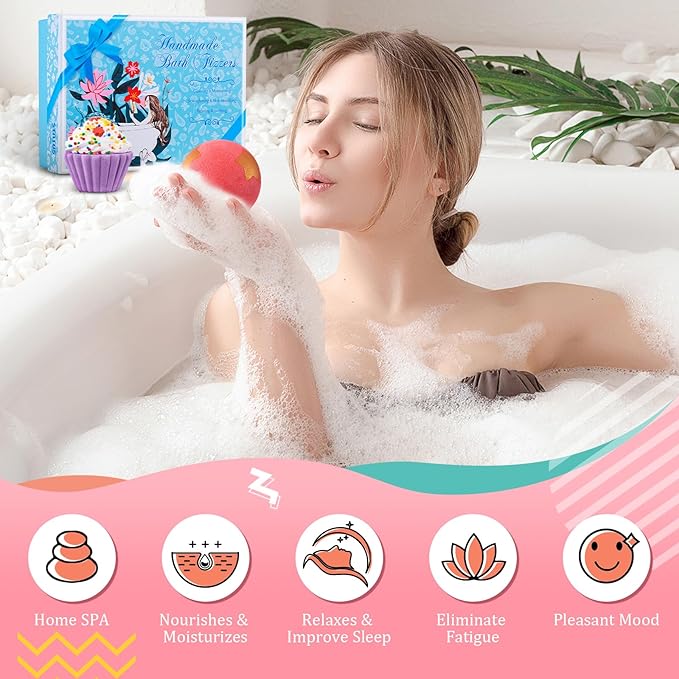 STNTUS INNOVATIONS Bath Bombs, 7 Natural Bath Bomb Gift Set, Bubble Bathbombs for Women Kids, Shea Butter Moisturize, Gifts for Mom Her Girlfriend, Mothers Day Gifts, for Birthday Valentines Christmas