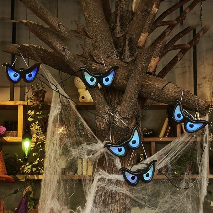 YOFIT 6.5ft Outdoor Halloween Decorations 5 Pairs Waterproof Glowing Eyes LED String Lights with Timer for Bushes, Trees, Windows, Yards & Garage Doors