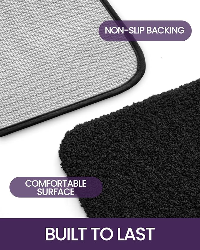 DEXI Bathroom Rug Mat 24x16, Extra Soft and Absorbent Bath Rugs, Washable Non-Slip Thick Carpet Mat for Shower Floor, Tub, Black