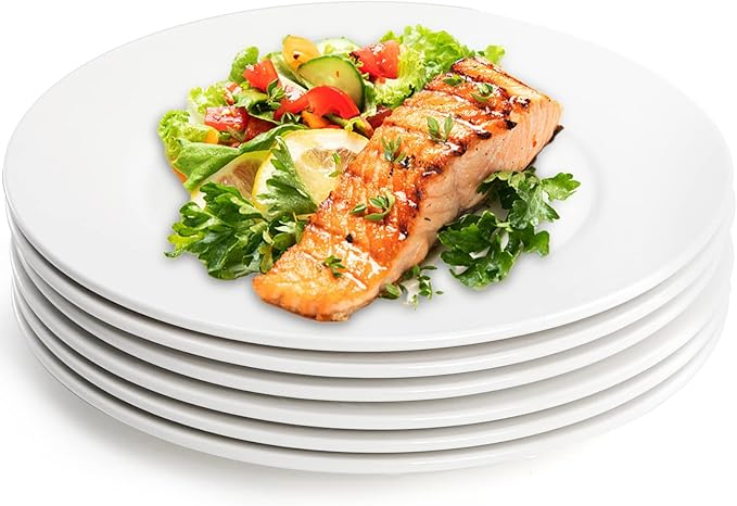 Foraineam White Dinner Plates Set, 10 Inch Porcelain Dessert Salad Plate, Catering Round Serving Dishes Dinnerware Sets, Microwave, Oven, and Dishwasher Safe, Set of 6