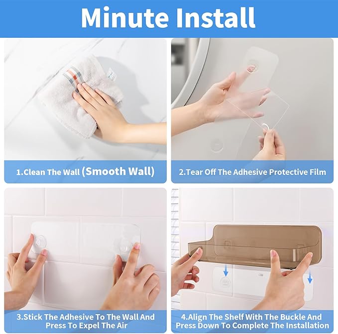 2pc Acrylic Wall Mounted Shower Caddy, Bathroom Shelves, No Drilling Hang Walls, Self Adhesive Organizer, for Bathroom, Kitchen, Living Room