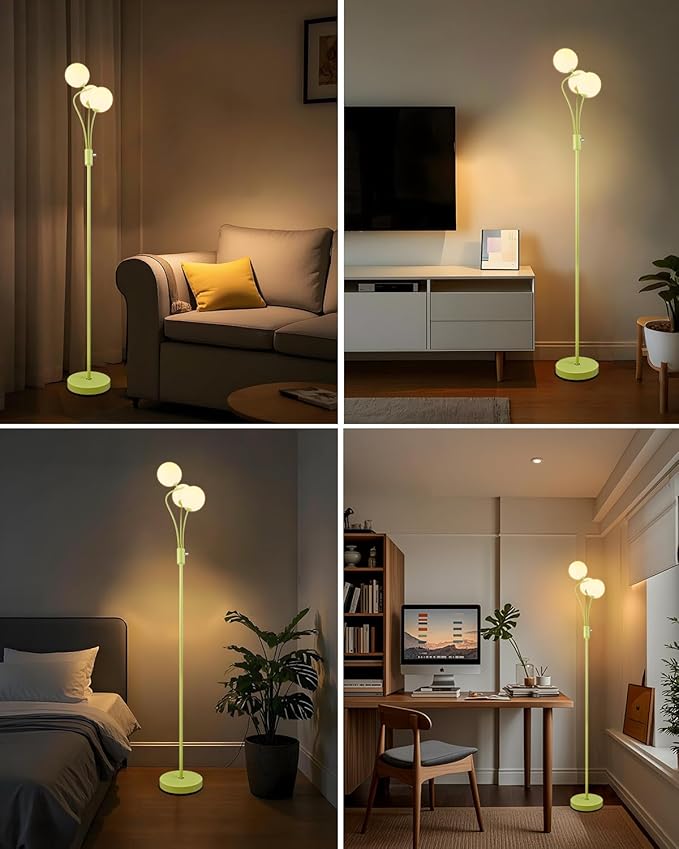 Lightdot Globe Standing Lamps with 3Pcs 3000K G9 Bulbs Stepless Green Dimmable Floor Lamp with Stable Base 3-Lights Modern Design Mid Century Floor Lamp for Living Room/Bedroon/Office