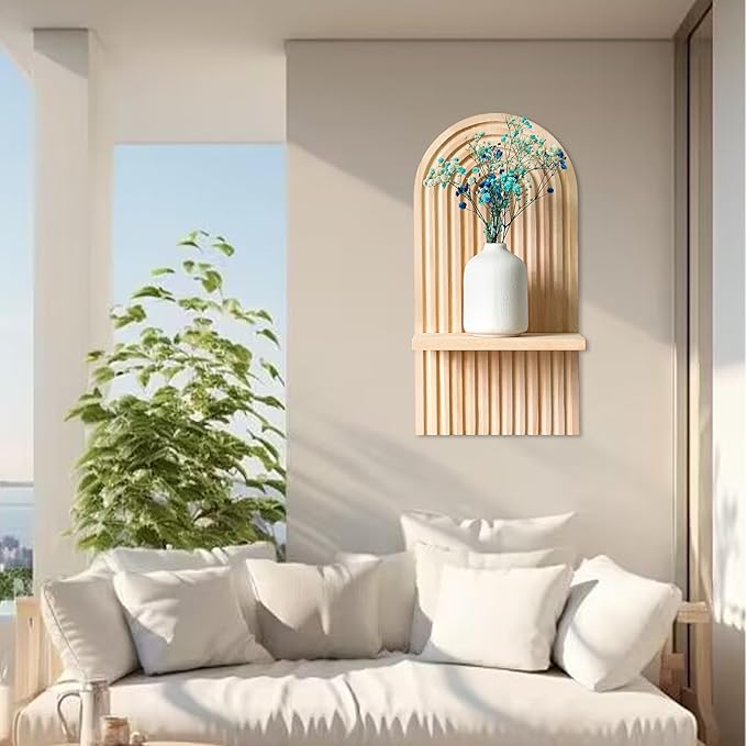 YIYA 2 Pcs Boho Wooden Rainbow Wall Shelves Floating Shelves for Wall Rainbow Arch Boho Floating Shelves Modern Boho Wall Shelf for Living Rooms Bathroom Display, Beige