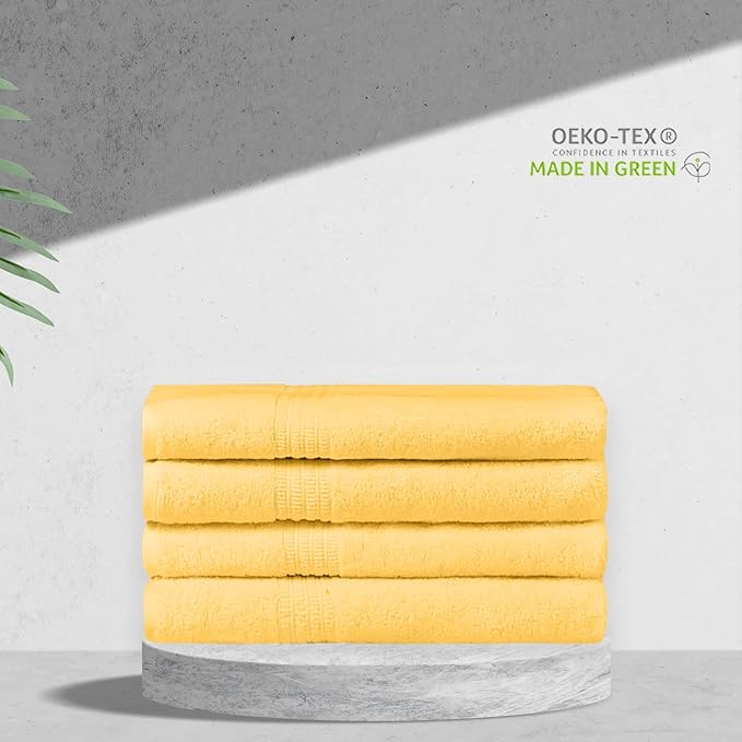 HOMELOVER 4 Piece Luxury Bath Towel Set - 100% Organic Cotton, 500 GSM, Hotel Quality, Highly Absorbent, Soft & Quick Drying Bathroom Towels for Showering, Washing & Guests (Lemon Yellow)
