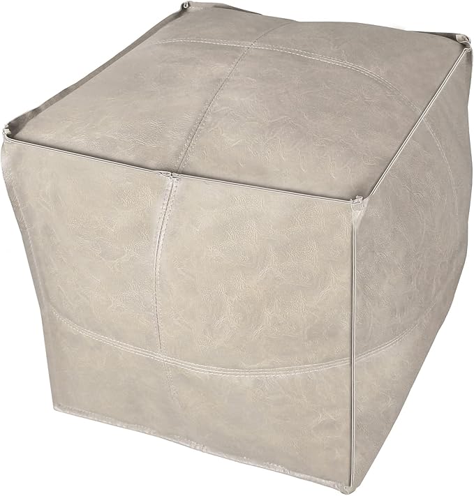 Louis Donné Pouf Ottoman Cover, Handmade Faux PU Leather Moroccan, Unstuffed Pouffe Ottomans, Grey White 17.7" Square, Ottoman Foot Rest for Living Room, Floor Chair for Christmas Decorations Gift