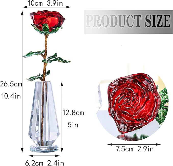 HDCRYSTALGIFTS Crystal Rose Flower Figurine Collectible Flower Gifts for Women,Crystal Glass Flower Collectible Ornaments for Christmas Home Table Centerpiece