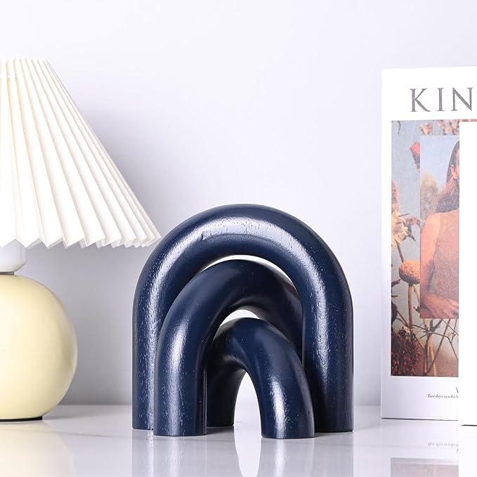 XMGZQ Blue Wood Arch for Coffee Table Decor Items,Wood Statue and Sculpture Set 3,Japanese Neutral Home Decor Aesthetic,Living Room,Entryway,Bookshelf,Floating,Console,Boho Minimalist Objects