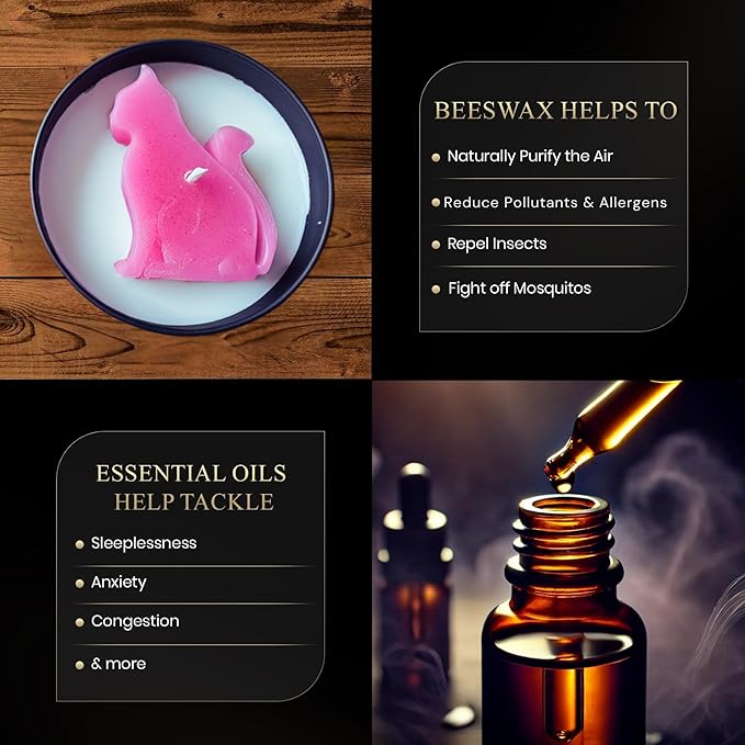All Natural Scented Candle for Cat Lovers | Hand-Poured | Beeswax & Organic Soy Wax Blend | 100% Beeswax Wick | Cat Mom's | Cat Birthday | Premium Gift Box Included | Pink Cat - Eucalyptus