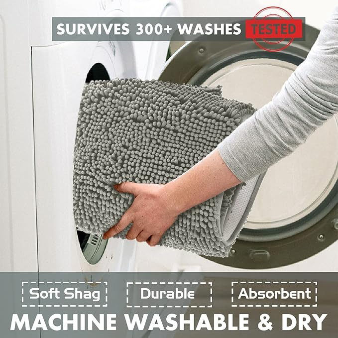 LuxUrux Bathroom Rugs 2 Piece Set-Extra-Soft Plush Bath mat Shower Bathroom Rugs,1" Chenille Microfiber Material, Super Absorbent (Standard Set, Warm Grey), 30" x 20" Plus 23" x 15"