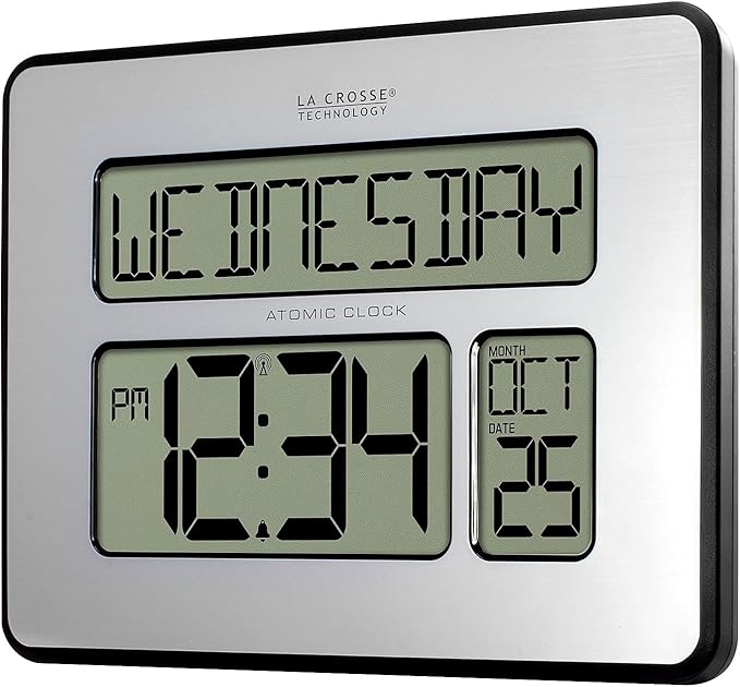 La Crosse Technology Atomic Wall/Table Clock, Metal, 7.5-inch H x 9.75-inch W x 1-inch D (513-1419) (513-1419-INT)