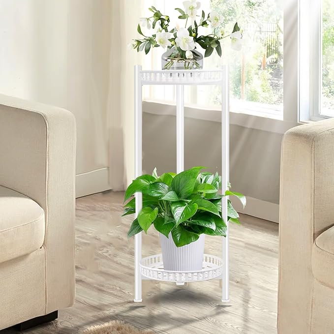 Plant Stand Indoor Outdoor, 30'' Tall Plant Stand, 2 Tier Metal Plant Shelf, Heavy Duty Display Rack White Flower Stands for Living Room, Corner, Deck