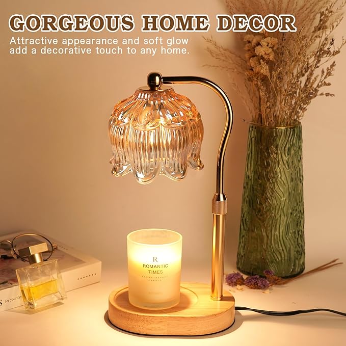 Glass Candle Warmer Lamp with Timer, Adjustable Flower Candle Lamp Warmer, Birthday Gifts for Women Who Have Everything, Unique Candle Heater Gifts for Mom Her, Lotus Wax Warming Light for Candles