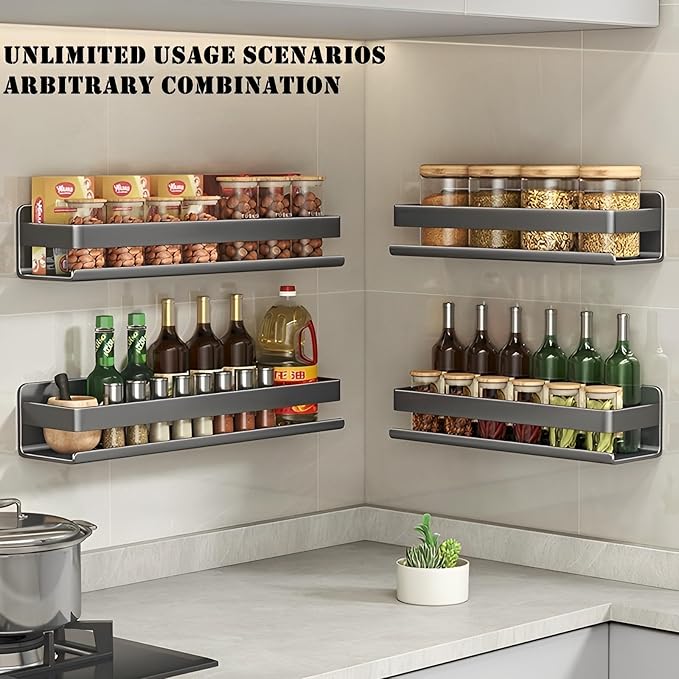 Nail-Free or Drilling Stainless Steel Detachable Floating Wall Mounted Shelves for Kitchen, Bathroom, Baking Paint Process, Corrosion and Rust Resistant, Set of 1 Gray