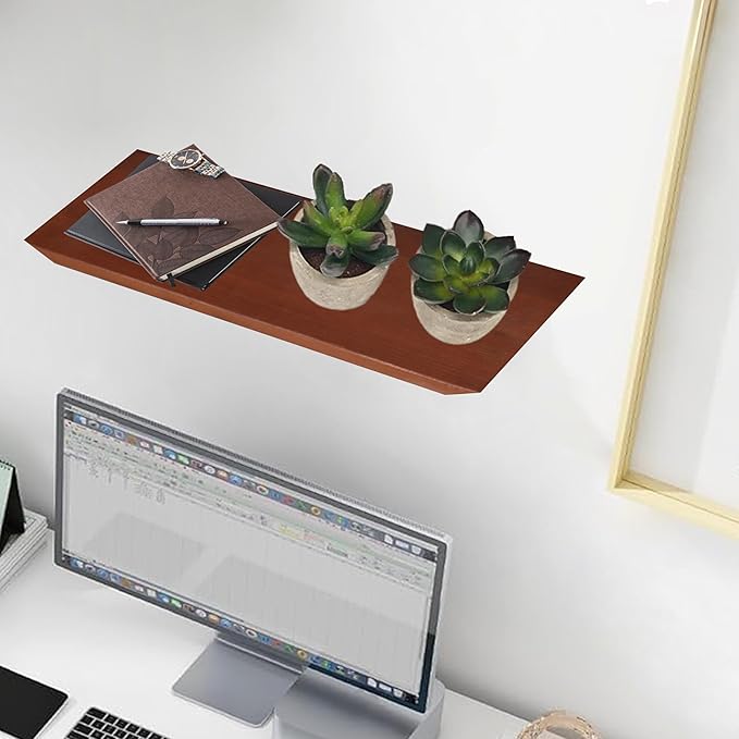 Wood Floating Shelves for Wall Set of 3, Wall Mounted Shelves for Living Room, Floating Wall Shelf for Bedroom, Bathroom, Room Decor, Brown