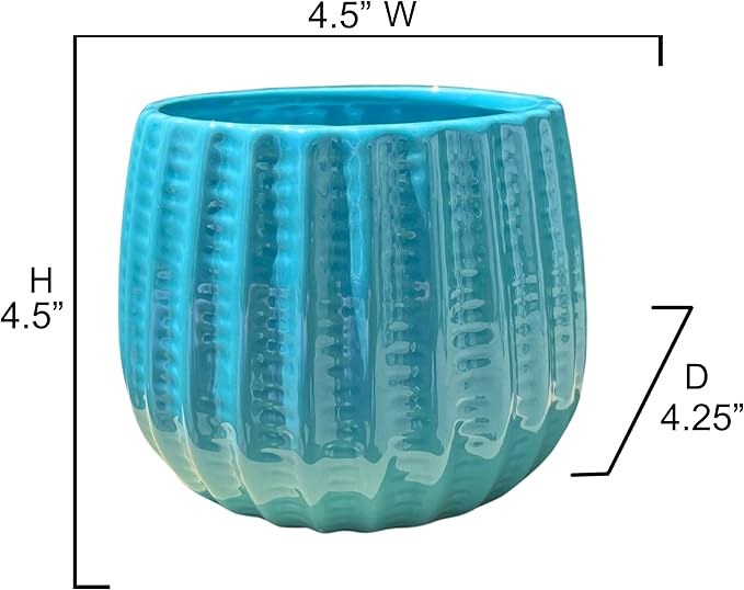 Admired By Nature 4" Ceramic Flower Planter, Ceramic Pot Planter, Indoor Ceramic Bowl, Houseplant Ceramic Pot, Decorative Planter for Indoor Plant Succulent Plant Home Décor, Lightweight, Teal