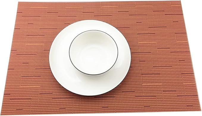 Exquisite Woven Vinyl Placemats for Dining Table Heat Resistant PVC Table Mats (Pack of 6, Orange)
