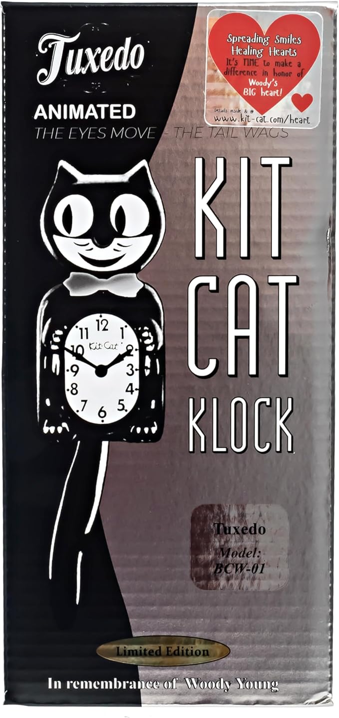 Kit-Cat Tuxedo Clock, Limited Edition Anniversary, Black with Chrome Bow Tie, Classic Moving Eyes and Tail