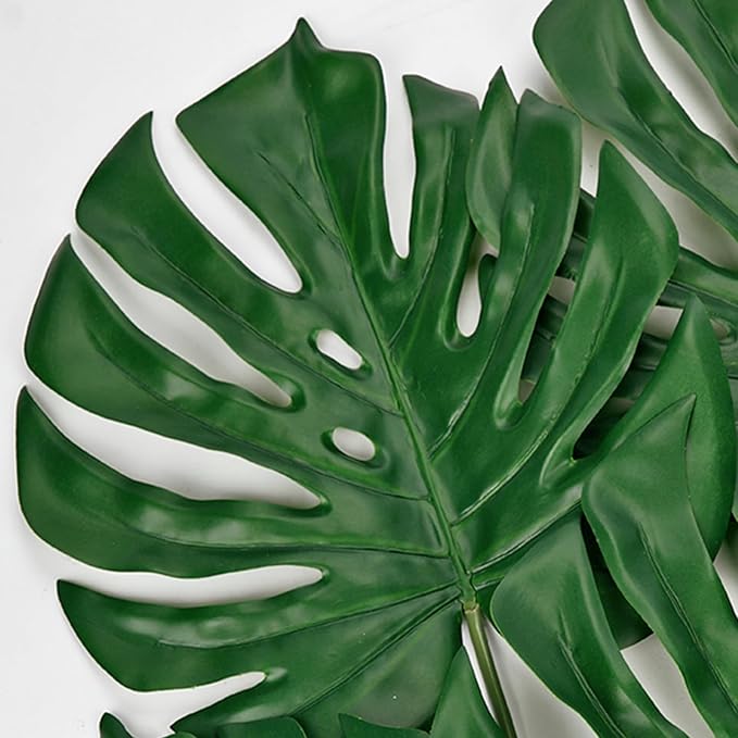 DILATATA 6 Pack Artificial Monstera Leaves with Long Stem for Vase - Fake Tropical Plants Palm Leaves Realistic Philo Turtle Leaves for Home Wedding Party Decor - Medium