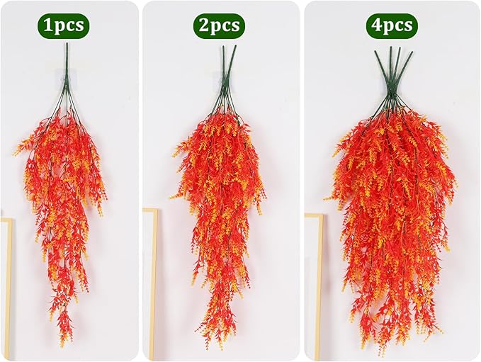 RECUTMS Fall Flowers Faux Hanging Plants Artificial Autumn Fake with Lights for Thanksgiving Indoor Outdoor Wedding Garden (Gold 2)