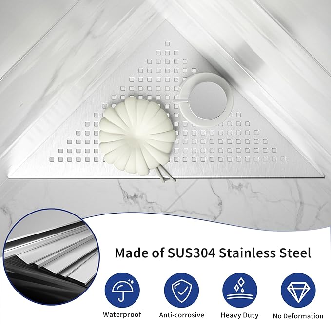 Corner Shower Shelves, 12" Brushed 304 Stainless Steel Recessed Shelf for Bathroom, Grout in Shelf for Tiled Wall, 2 Pack Large Size, No Drilling Needed