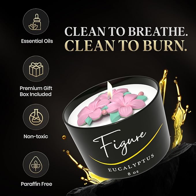 All Natural Scented Candle for Women | Hand-Poured | Beeswax & Organic Soy Wax Blend | 100% Beeswax Wick | Floral, Mother's Day, Spring | Premium Gift Box Included | Hawaiian Flower - Eucalyptus