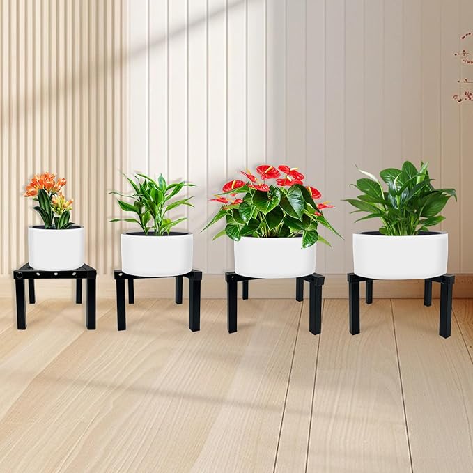 Four Legs Adjustable Metal Plant Stand for 5"-10" Plant Pot – Indoor & Outdoor (Black, 1 Pack)