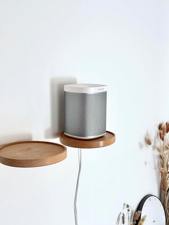 Coracle Floating Shelf Wood Round Wall Mounted Showcase Wall Shelf Hanging Planter Storage Wooden Shelf for Plants Photo Candle Invisible Wall Decoration Design Set of 2 (Diameter Ø7.09 inch)