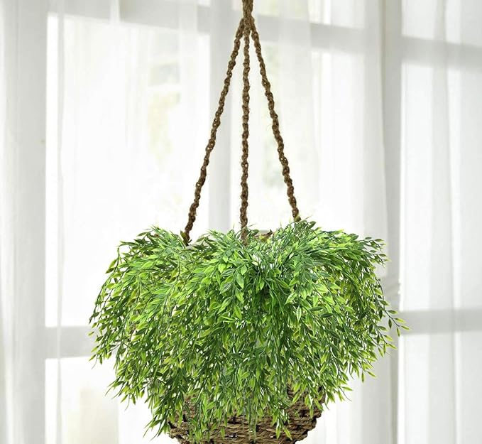 Artificial Weeping Willow, Plastic Plants Greenery Leaves Fake Hanging Vine Faux Ivy Garland UV Resistant for Home Indoor Outdoor Garden Door Wall Baskets Wedding Party Table Decor Decoration - 8 Pcs